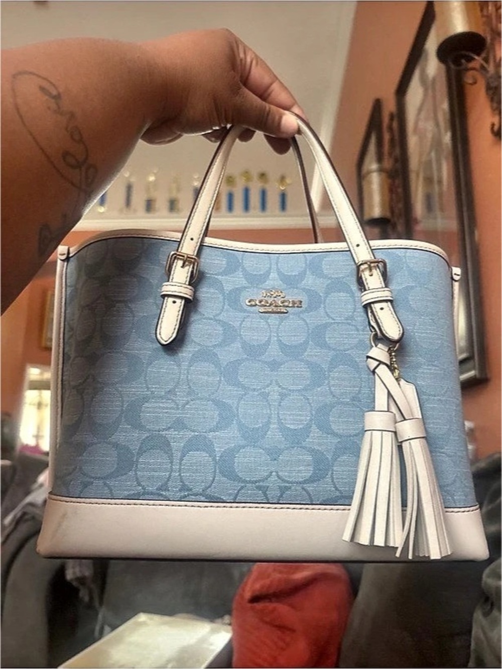 Coach Blue & White Shoulder Bag Like New
